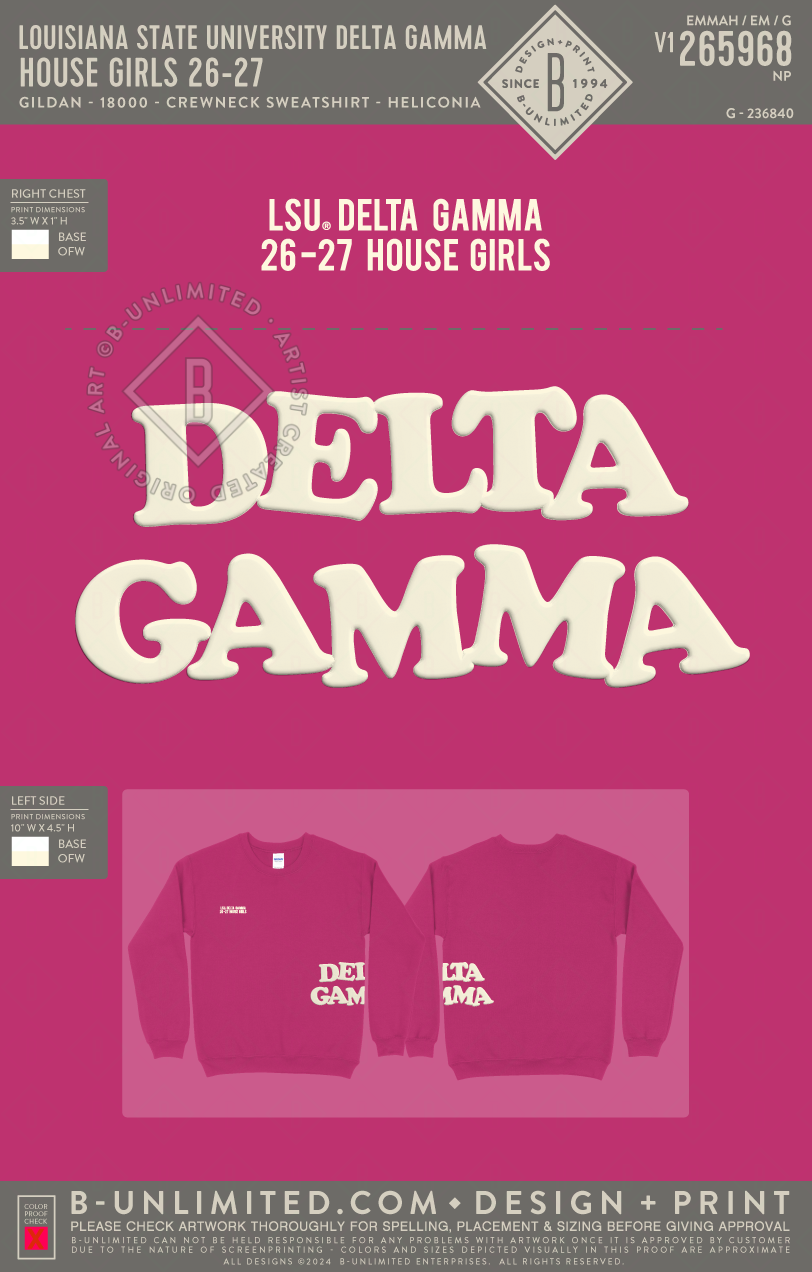 Louisiana State University Delta Gamma - House Girls 26-27 - Gildan - 18000 - Crewneck Sweatshirt - Heliconia