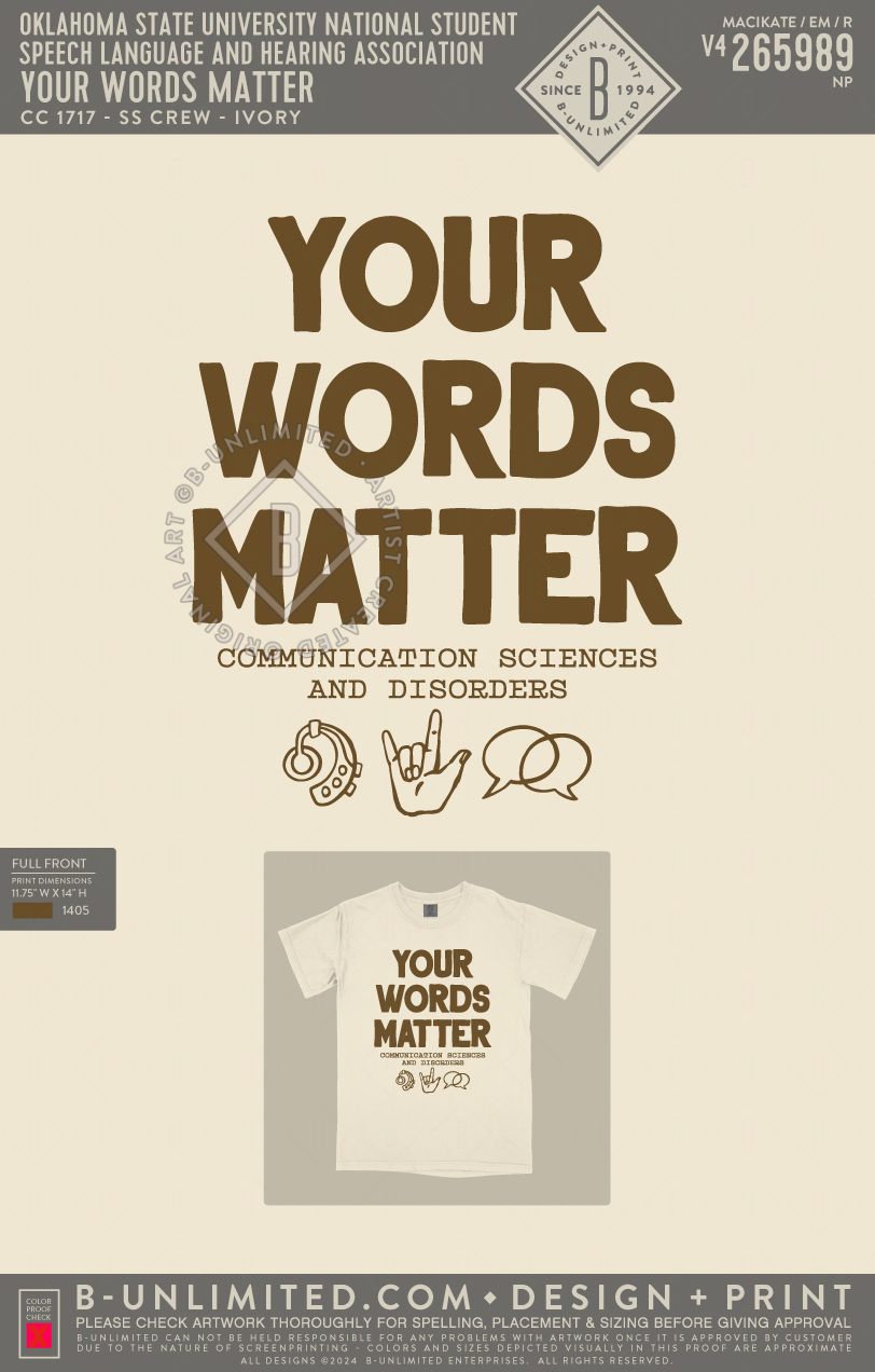 Oklahoma State University National Student Speech Language and Hearing Association - Your Words Matter - CC - 1717 - SS Crew - Ivory
