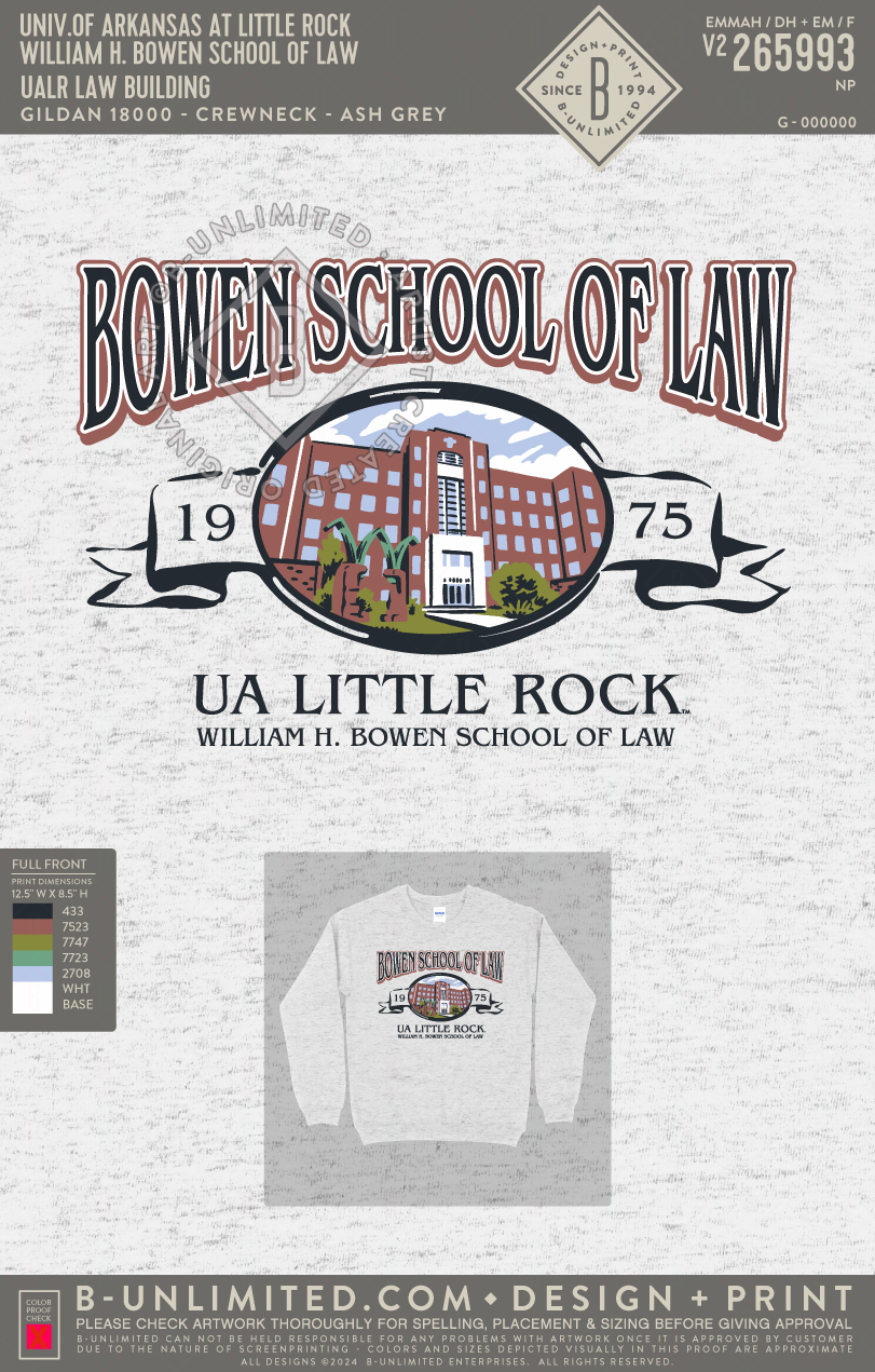 University of Arkansas at Little Rock William H. Bowen School of Law - UALR Law Building - Gildan - 18000 - Crewneck Sweatshirt - Ash Grey