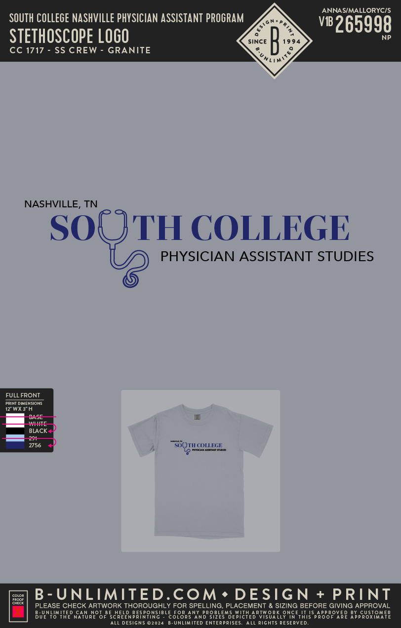 South College Nashville Physician Assistant Program - Stethoscope Logo - CC - 1717 - SS Crew - Granite