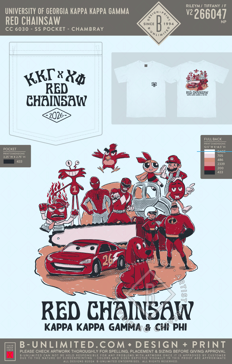 UGA KKG - Red Chainsaw - CC - 6030 - SS Pocket - Chambray