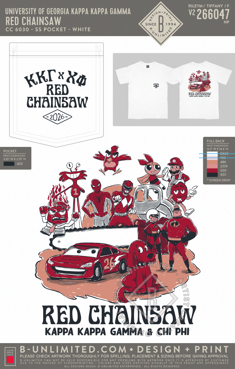UGA KKG - Red Chainsaw - CC - 6030 - SS Pocket - White