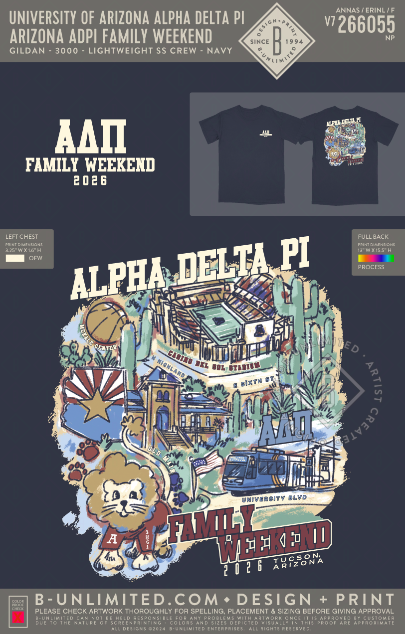 University of Arizona Alpha Delta Pi - Arizona ADPI Family Weekend - Gildan - 3000 - Lightweight SS Crew - Navy
