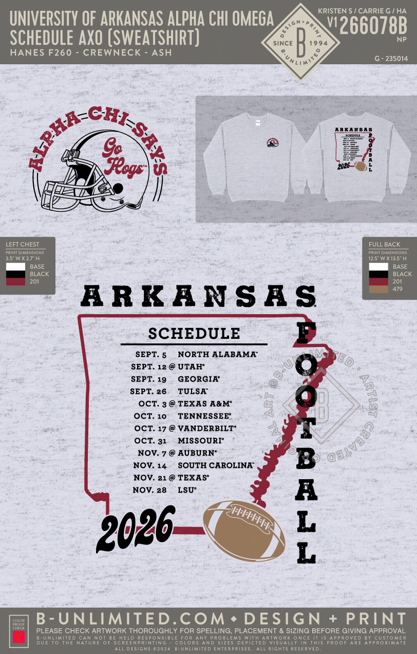 UofA AXO - Schedule AXO (Sweatshirt) - Hanes - F260 - Sweatshirt - Ash