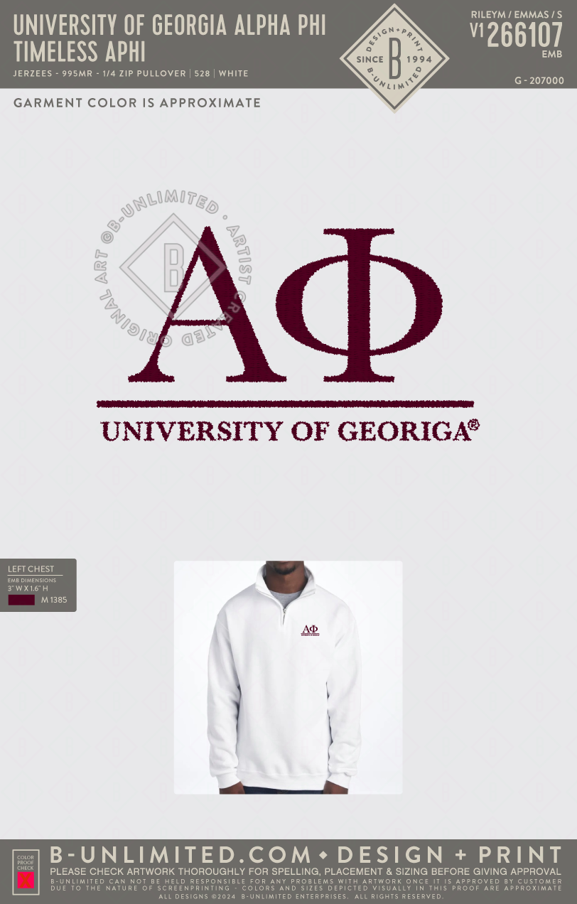 UGA APHI - Timeless APHI - Jerzees - 995MR - 1/4 Zip Pullover - White