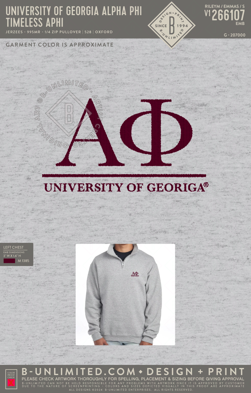 UGA APHI - Timeless APHI - Jerzees - 995MR - 1/4 Zip Pullover - Oxford