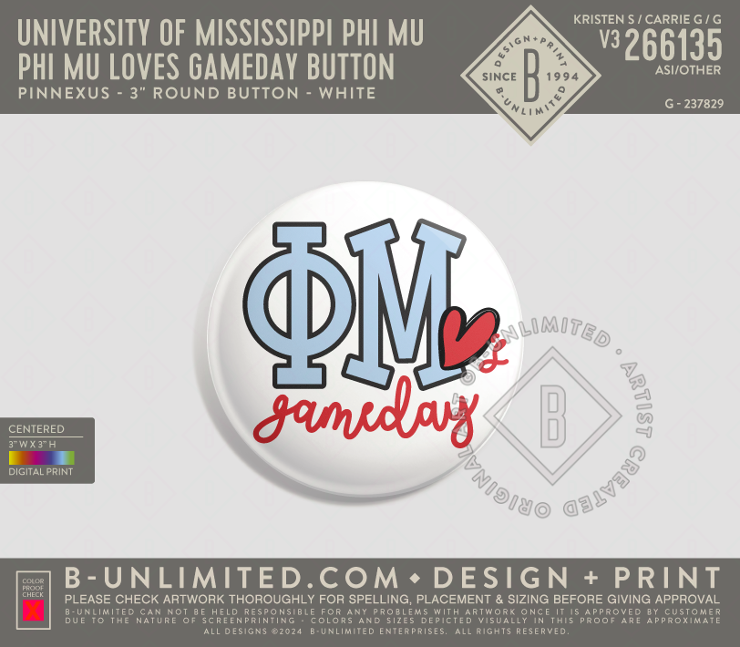 University of Mississippi Phi Mu - Phi Mu Loves Gameday Button - PinNexus - PXRB - 3" Round Button - White