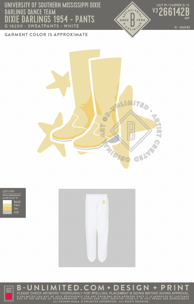 University of Southern Mississippi Dixie Darlings Dance Team - Dixie Darlings 1954 - Pants - Gildan - 18200 - Sweatpants - White