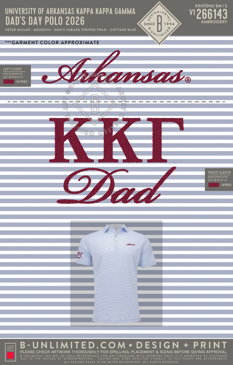 University of Arkansas Kappa Kappa Gamma - Dad's Day Polo 2026 - Peter Millar - MEOEK11S - Jubilee Striped Polo - Cottage Blue