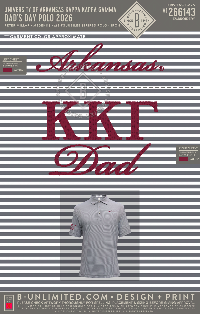 University of Arkansas Kappa Kappa Gamma - Dad's Day Polo 2026 - Peter Millar - MEOEK11S - Jubilee Striped Polo - Iron