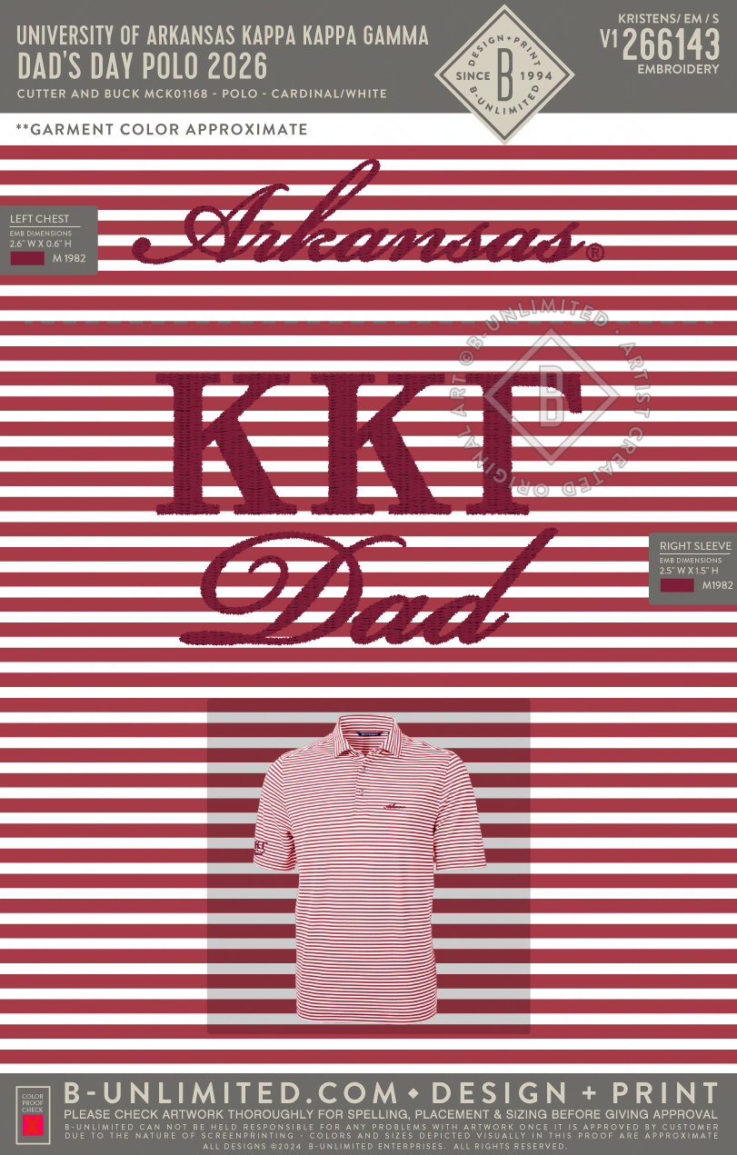 University of Arkansas Kappa Kappa Gamma - Dad's Day Polo 2026 - Cutter & Buck - MCK01168 - Virtue Eco Pique Stripe Recycled Mens Polo - Cardinal Red