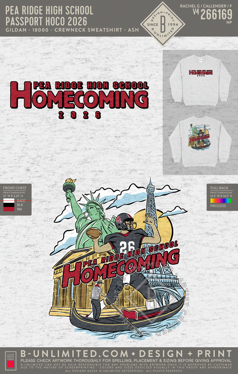 Pea Ridge High School - Passport Hoco 2026 - Gildan - 18000 - Crewneck Sweatshirt - Ash Grey