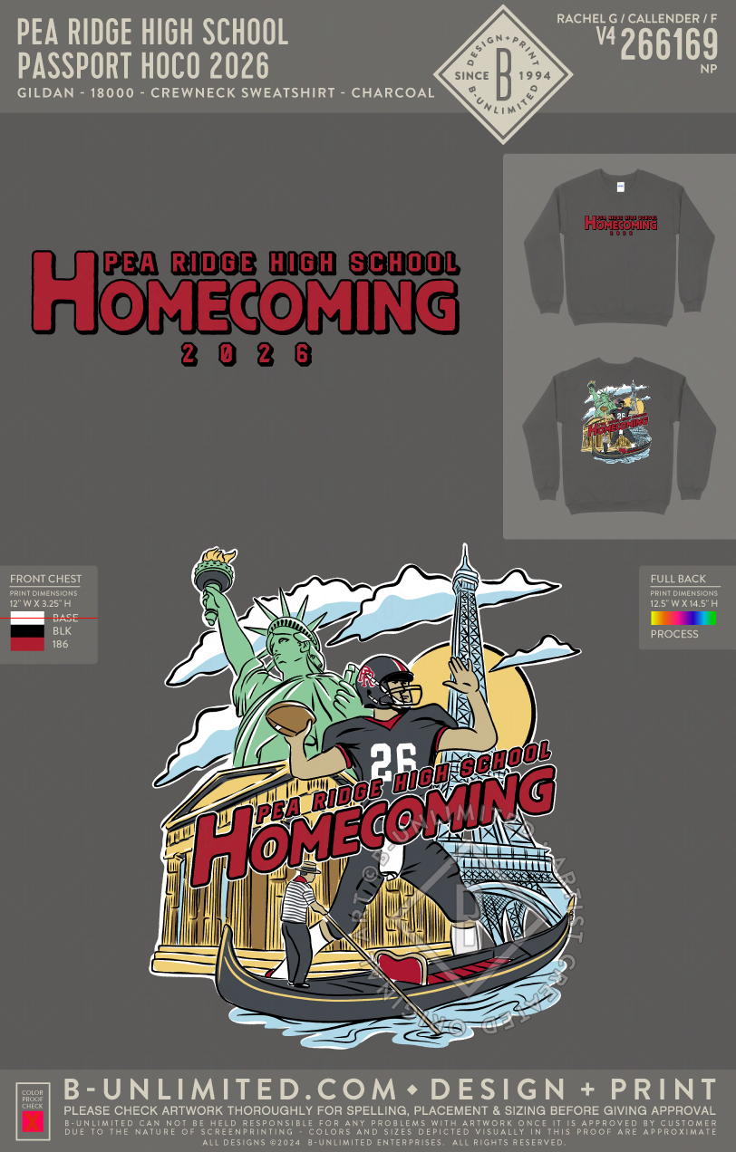 Pea Ridge High School - Passport Hoco 2026 - Gildan - 18000 - Crewneck Sweatshirt - Charcoal