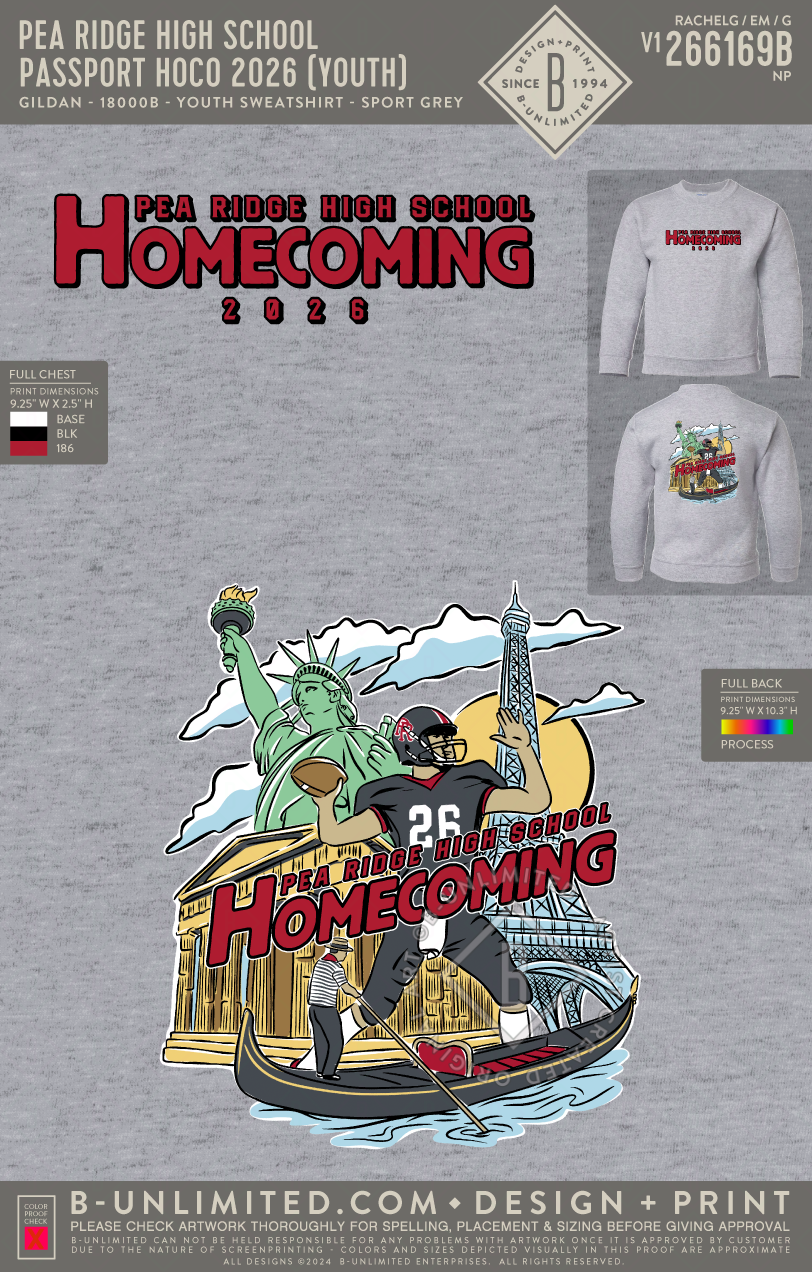 Pea Ridge High School - Passport Hoco 2026 (Youth) - Gildan - 18000B - Youth Sweatshirt - Sport Grey
