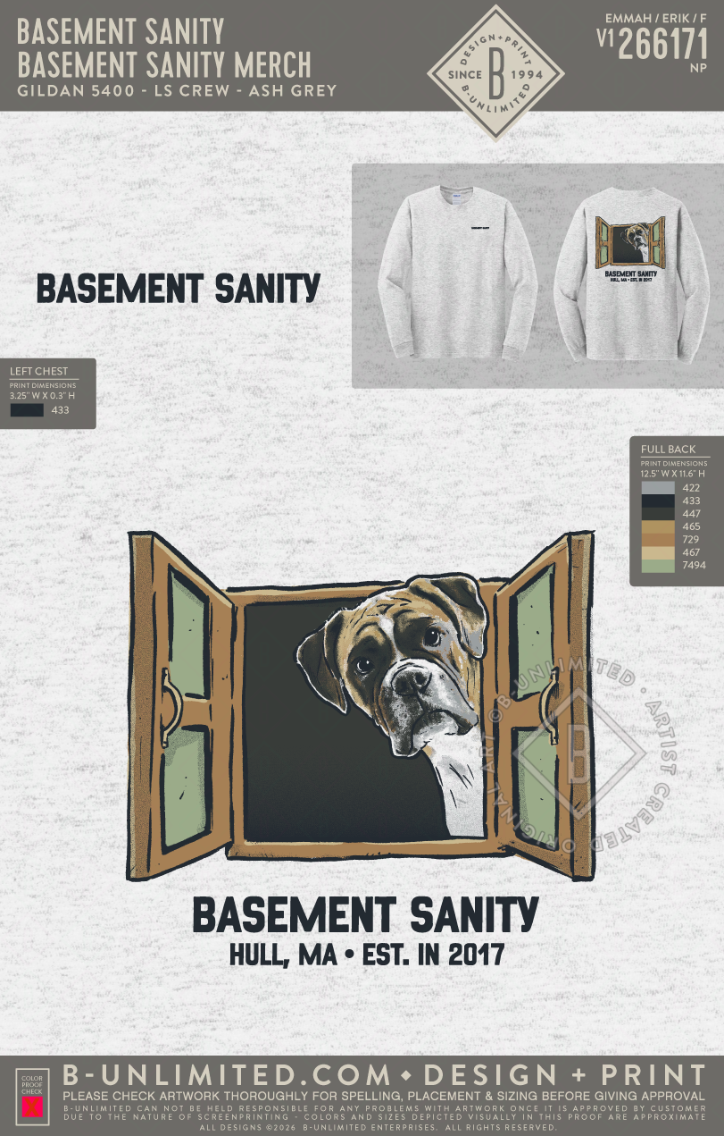 Basement Sanity - Basement Sanity Merch - Gildan - 5400 - LS Crew - Ash Grey