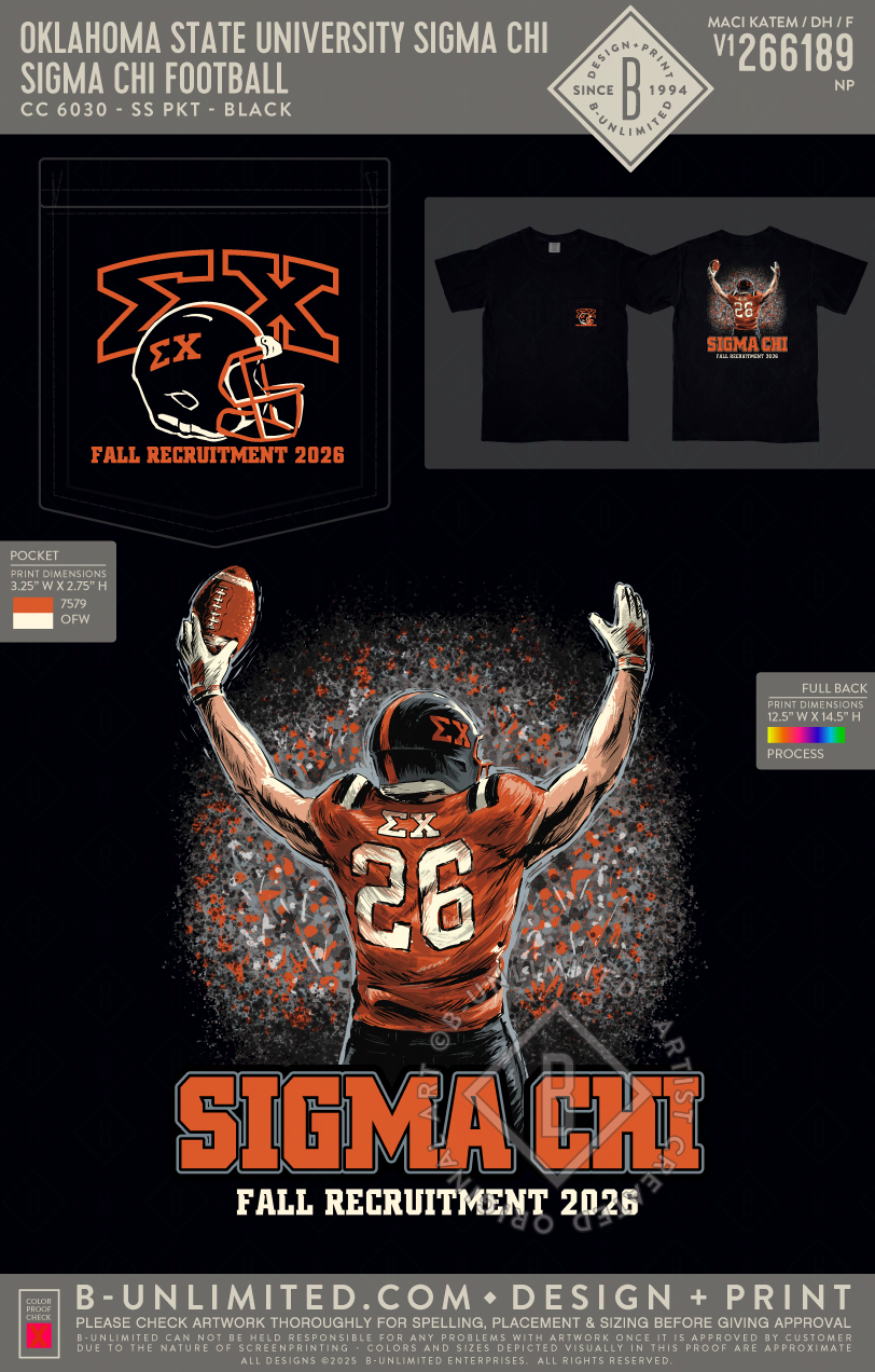 Oklahoma State University Sigma Chi - Sigma Chi Football - CC - 6030 - SS Pocket - Black