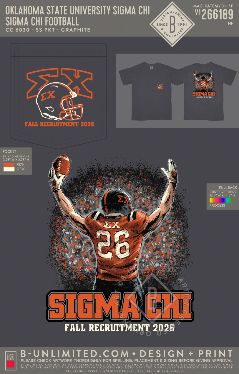 Oklahoma State University Sigma Chi - Sigma Chi Football - CC - 6030 - SS Pocket - Graphite