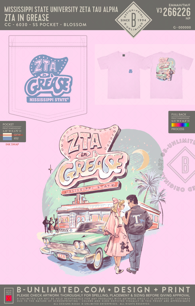 Mississippi State University Zeta Tau Alpha - ZTA in Grease - CC - 6030 - SS Pocket - Blossom