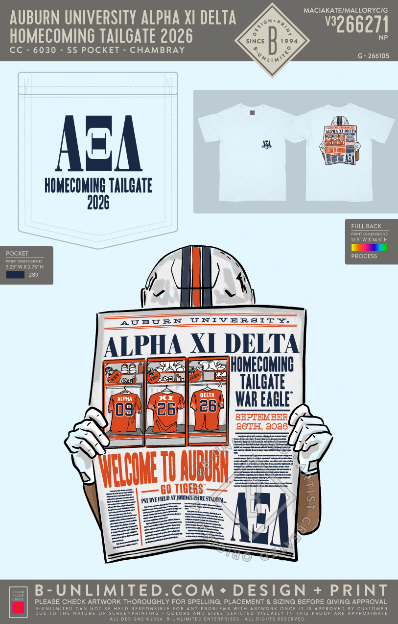 Auburn University Alpha Xi Delta - Homecoming Tailgate 2026 - CC - 6030 - SS Pocket - Chambray