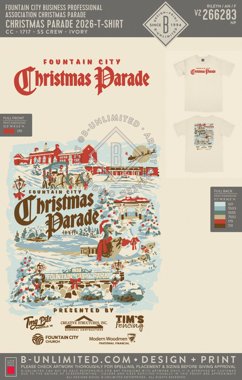 Fountain City Business Professional Association Christmas Parade - Christmas Parade 2026 (T-SHIRT) - CC - 1717 - SS Crew - Ivory