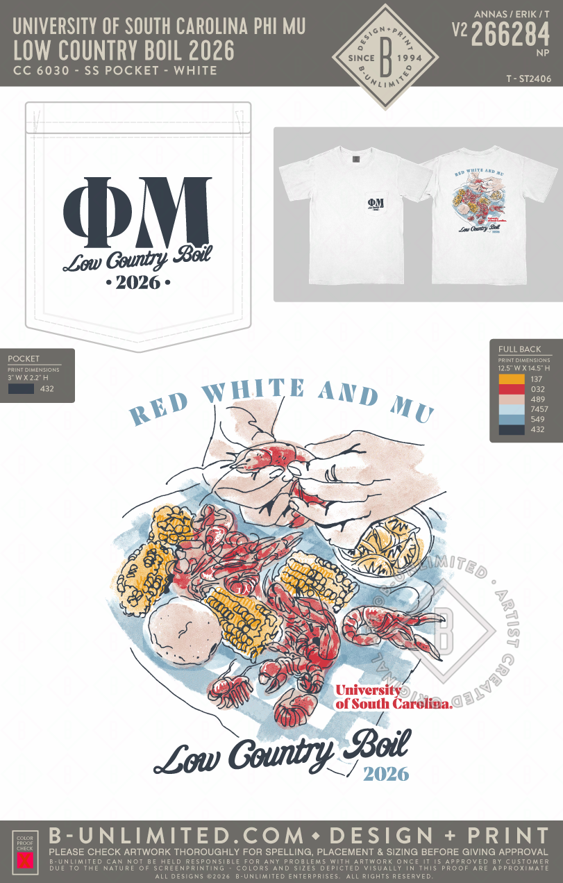 University of South Carolina Phi Mu - Low Country Boil 2026 - CC - 6030 - SS Pocket - White