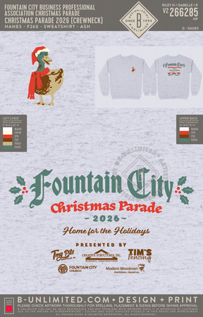 Fountain City Business Professional Association Christmas Parade - Christmas Parade 2026 (CREWNECK) - Hanes - F260 - Sweatshirt - Ash