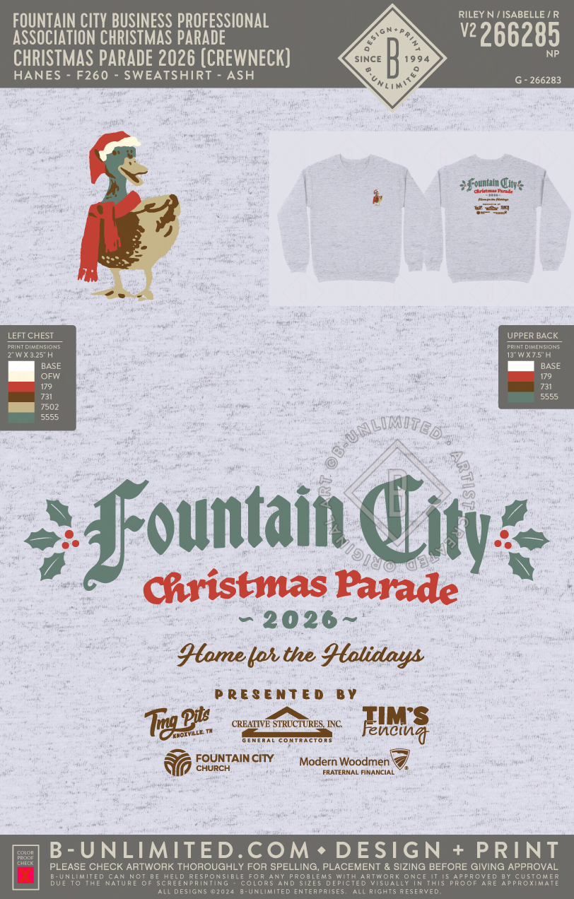 Fountain City Business Professional Association Christmas Parade - Christmas Parade 2026 (CREWNECK) - Hanes - F260 - Sweatshirt - Ash