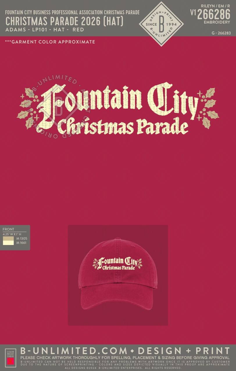 Fountain City Business Professional Association Christmas Parade - Christmas Parade 2026 (HAT) - Adams - LP101 - Hat - Red