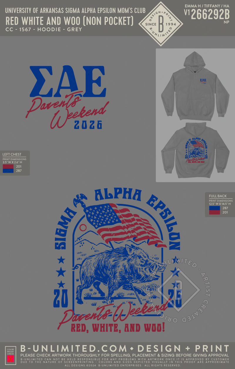 University of Arkansas Sigma Alpha Epsilon Mom's Club - Red White and Woo (non pocket) - CC - 1567 - Hoodie - Grey