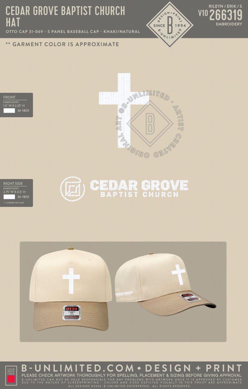 Cedar Grove Baptist Church - Hat - Otto Cap - 31-069 - Baseball Cap - Khaki/Natural