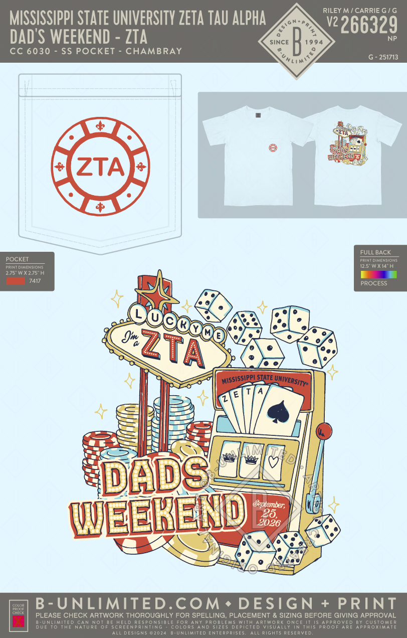 Mississippi State University Zeta Tau Alpha - Dad's Weekend - ZTA - CC - 6030 - SS Pocket - Chambray
