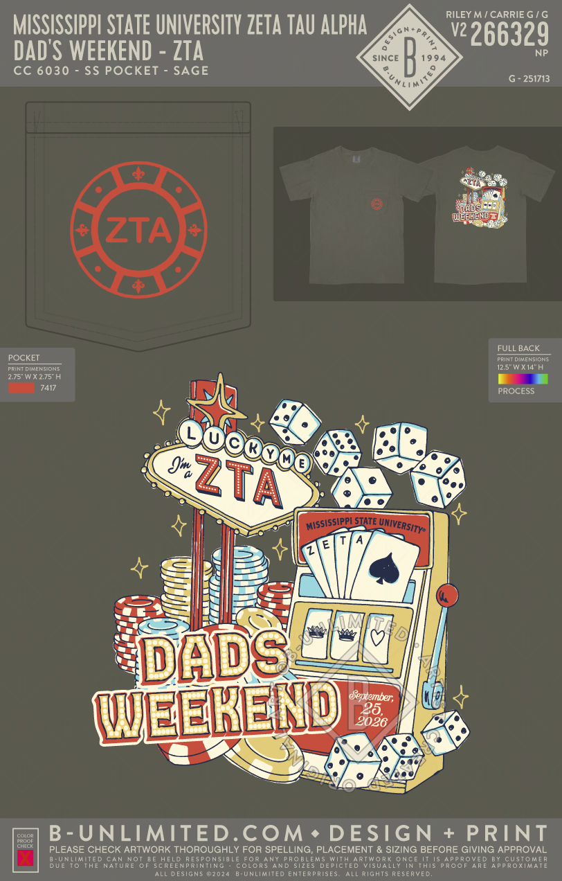 Mississippi State University Zeta Tau Alpha - Dad's Weekend - ZTA - CC - 6030 - SS Pocket - Sage