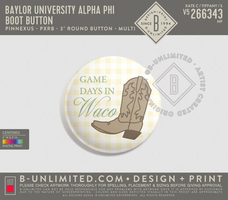Baylor University Alpha Phi - Boot Button - PinNexus - PXRB - 3" Round Button - Multi