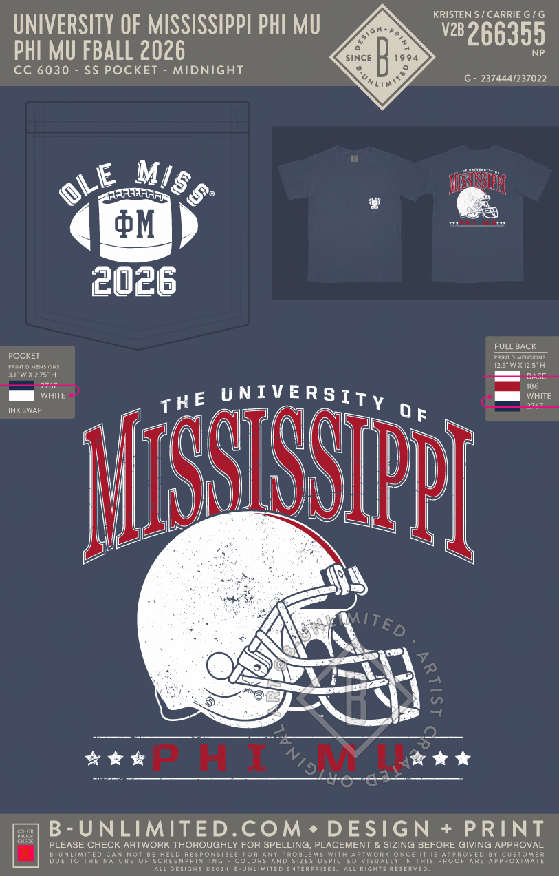 University of Mississippi Phi Mu - Phi Mu FBALL 2026 - CC - 6030 - SS Pocket - Midnight
