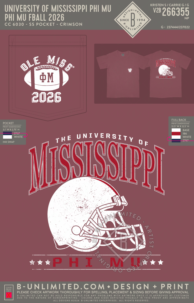 University of Mississippi Phi Mu - Phi Mu FBALL 2026 - CC - 6030 - SS Pocket - Crimson