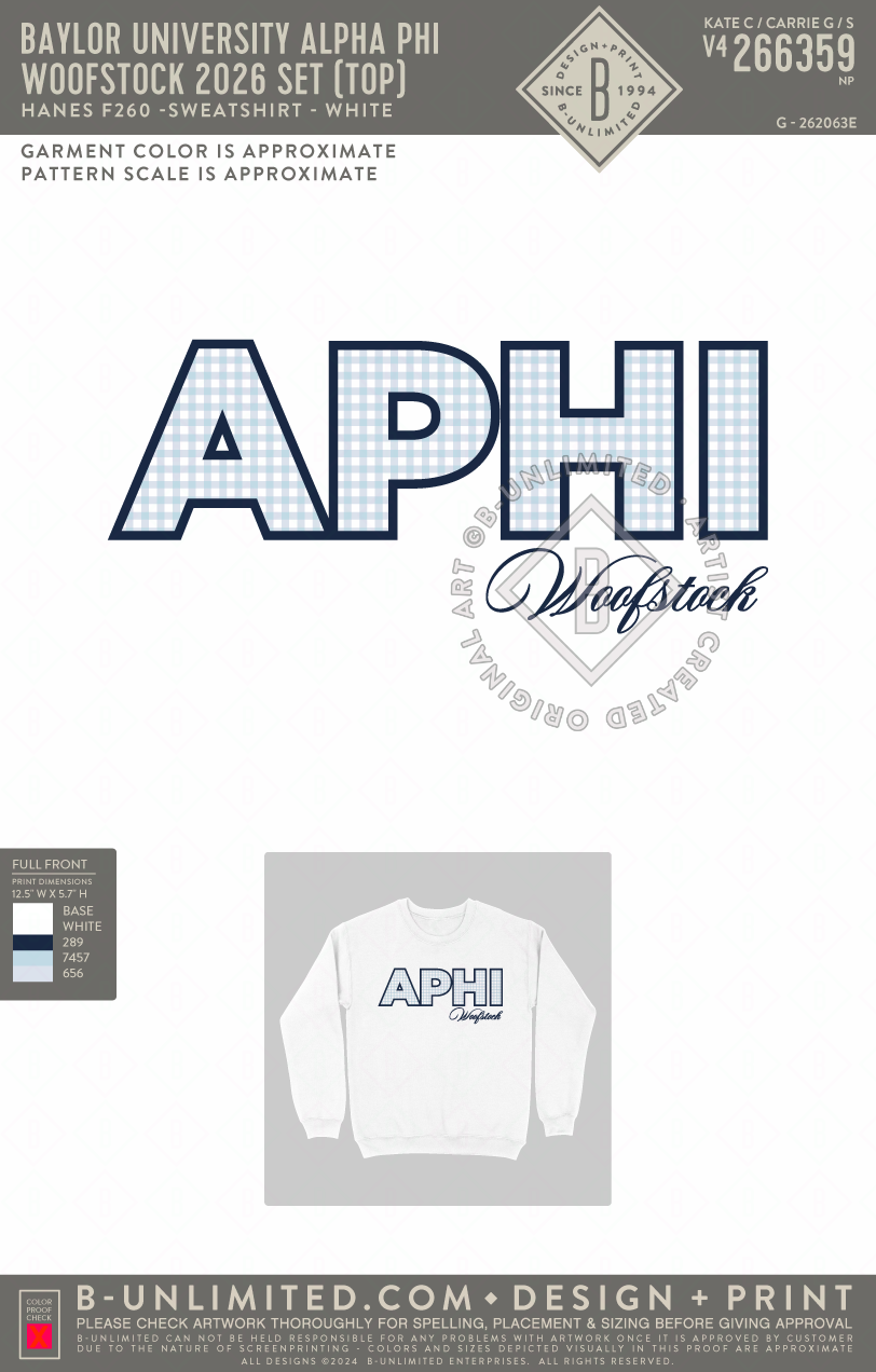 Baylor University Alpha Phi - Woofstock 2026 Set (Top) - Hanes - F260 - Sweatshirt - White