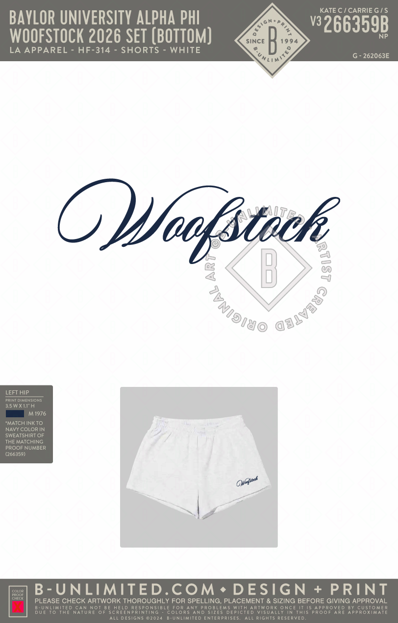 Baylor University Alpha Phi - Woofstock 2026 Set (Bottom) - LA Apparel - HF-314 - White