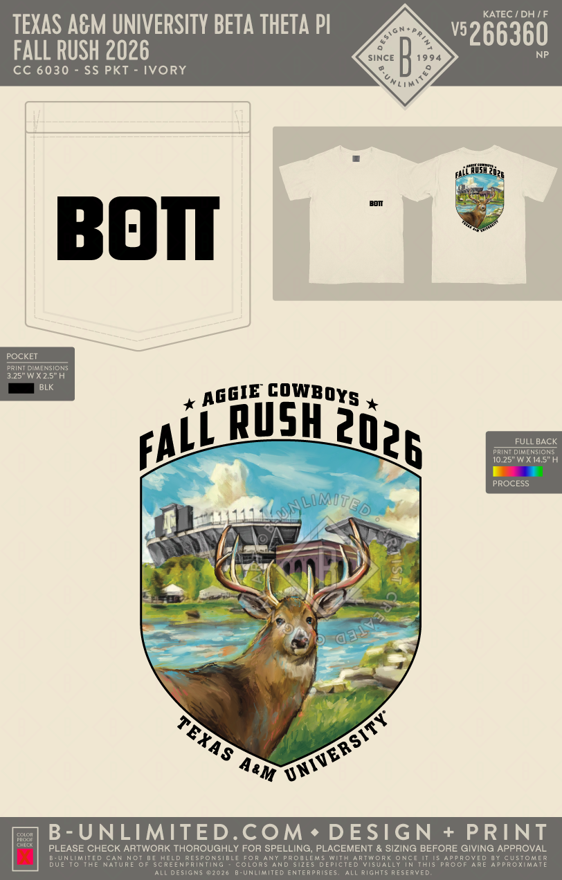 Texas A&M University Beta Theta Pi - Fall Rush 2026 - CC - 6030 - SS Pocket - Ivory