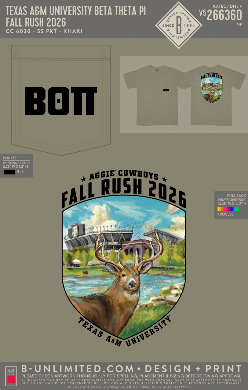 Texas A&M University Beta Theta Pi - Fall Rush 2026 - CC - 6030 - SS Pocket - Khaki