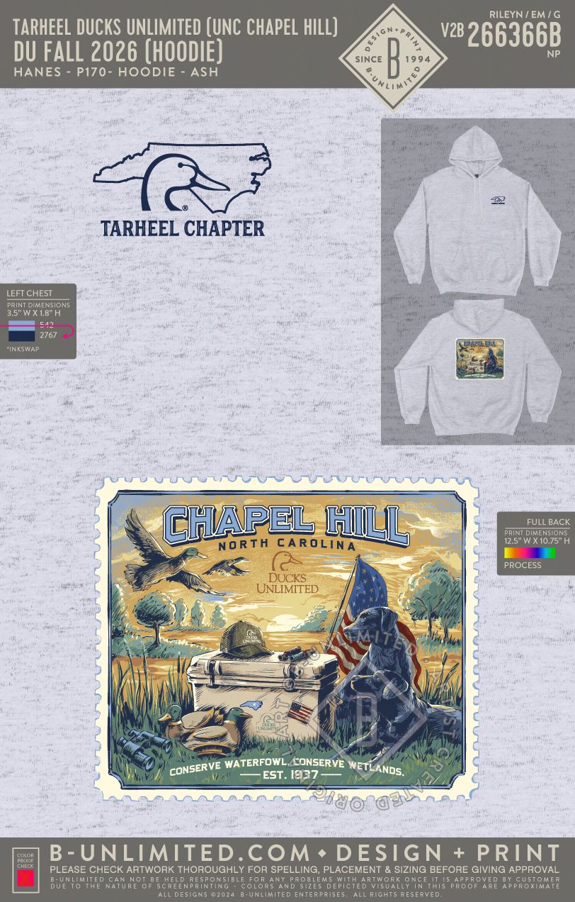 Tarheel Ducks Unlimited (UNC Chapel Hill) - DU Fall 2026 (Hoodie) - Hanes - P170 - Hoodie - Ash