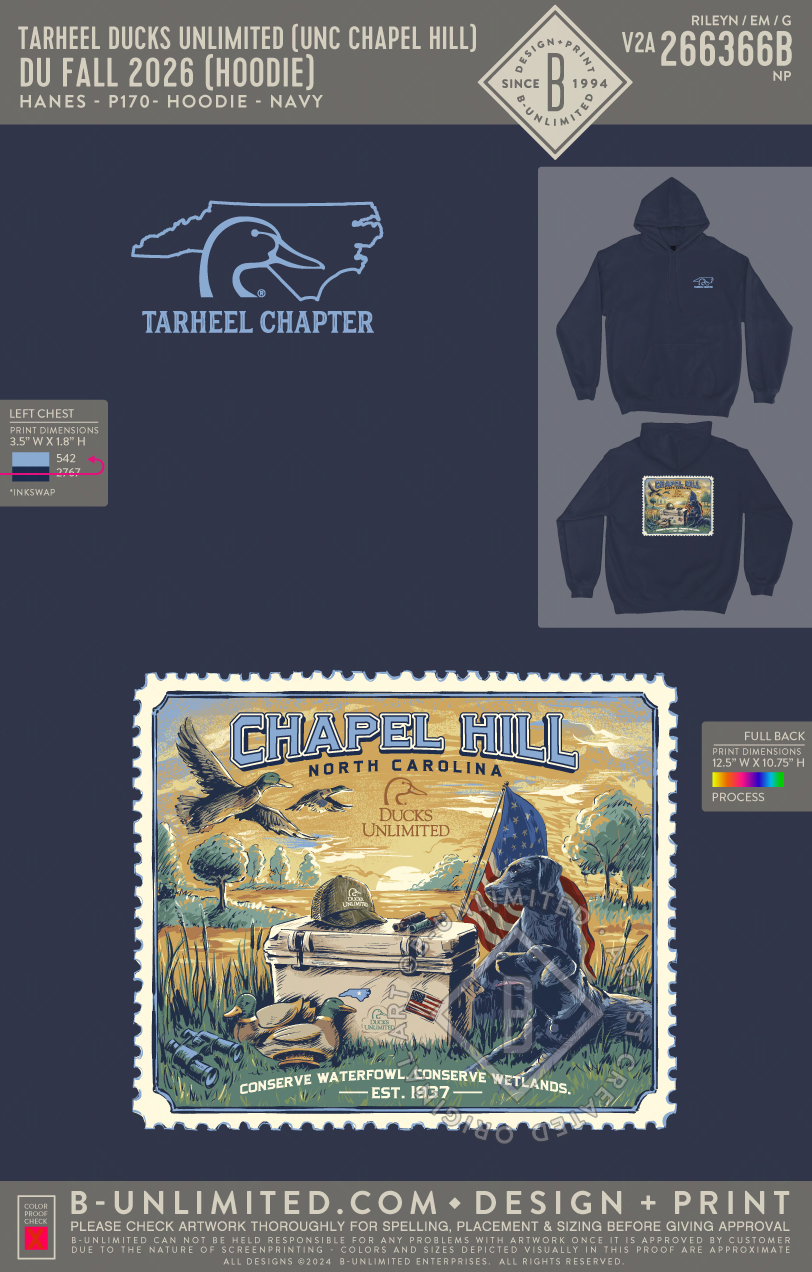 Tarheel Ducks Unlimited (UNC Chapel Hill) - DU Fall 2026 (Hoodie) - Hanes - P170 - Hoodie - Navy