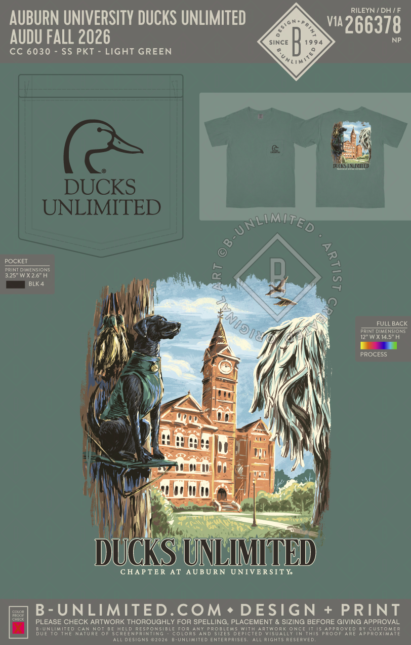 Auburn University Ducks Unlimited - AUDU Fall 2026 - CC - 6030 - SS Pocket - Light Green