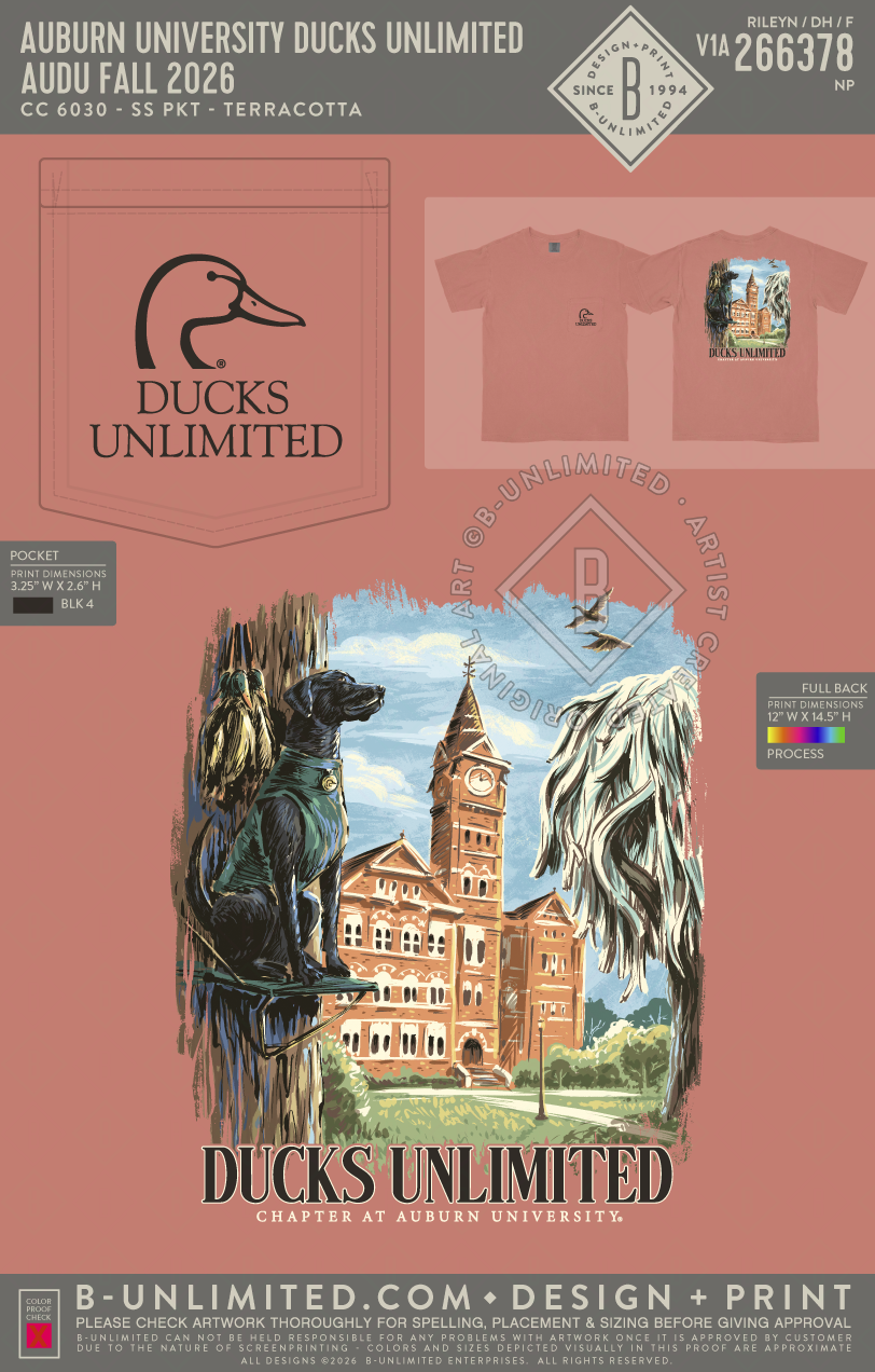 Auburn University Ducks Unlimited - AUDU Fall 2026 - CC - 6030 - SS Pocket - Terracotta
