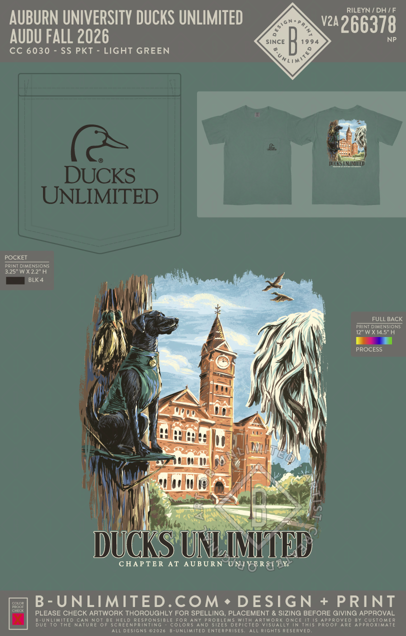 Auburn University Ducks Unlimited - AUDU Fall 2026 - CC - 6030 - SS Pocket - Light Green