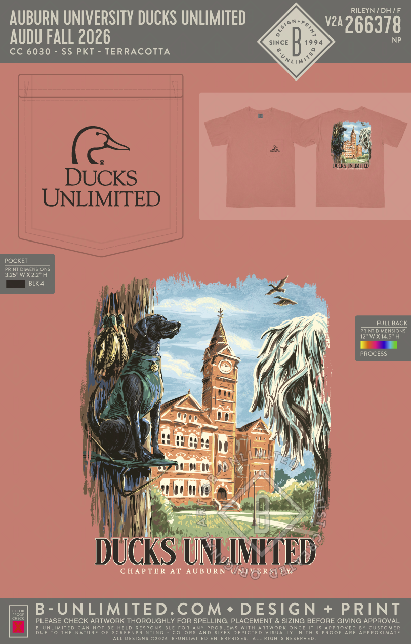 Auburn University Ducks Unlimited - AUDU Fall 2026 - CC - 6030 - SS Pocket - Terracotta