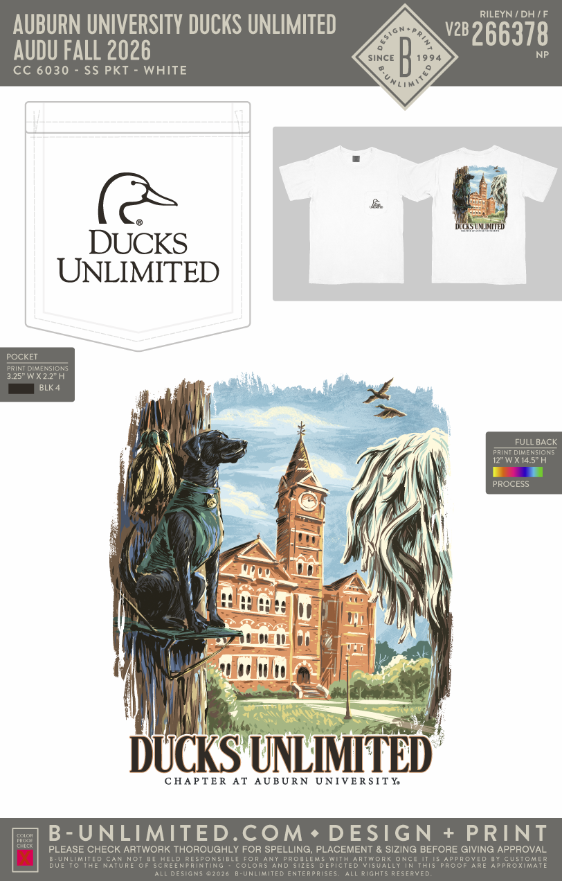 Auburn University Ducks Unlimited - AUDU Fall 2026 - CC - 6030 - SS Pocket - White