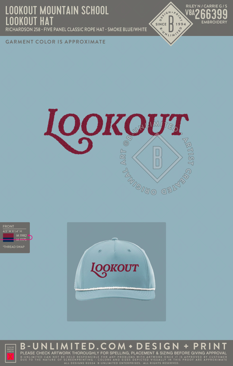Lookout Mountain School - Lookout Hat - Richardson - 258 - CLASSIC ROPE CAP - Smoke Blue/White (RED THREAD)