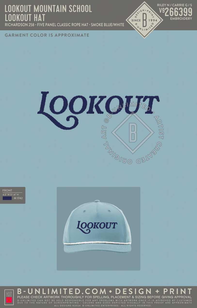 Lookout Mountain School - Lookout Hat - Richardson - 258 - CLASSIC ROPE CAP - Smoke Blue/White (NAVY THREAD)
