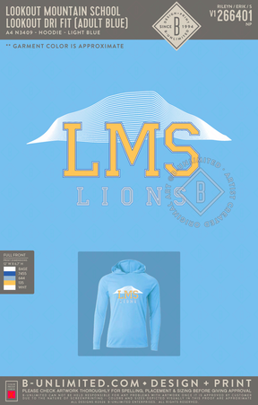 Lookout Mountain School - Lookout Dri Fit (ADULT Blue) - A4 - N3409 - Cooling Performance Long Sleeve Hoodie - Light Blue