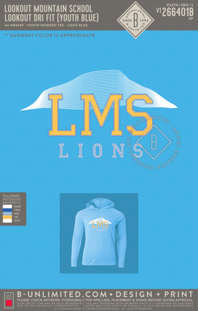 Lookout Mountain School - Lookout Dri Fit (YOUTH Blue) - A4 - NB3409 - Youth Cooling Performance Long Sleeve Hoodie - Light Blue